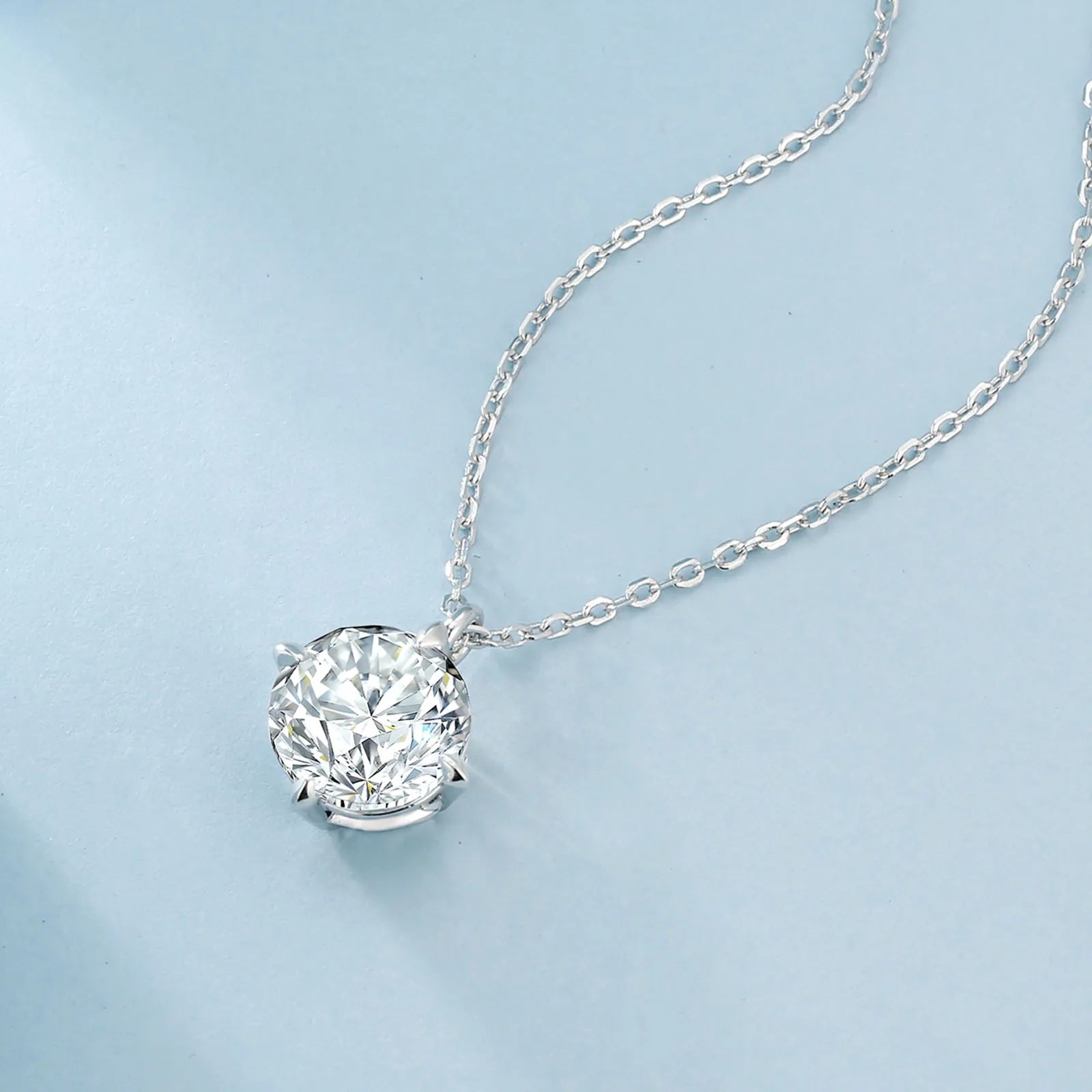1.00 Carat Round Shape Brilliant Solitaire Lab-Grown Diamond Fine Jewelry Pendant Necklace 18K White Gold Chain for Women Girls