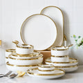 Luxury Ceramic Dinnerware Sets with Gold Inlay Pattern Modern Design White for Wedding and Camping Use