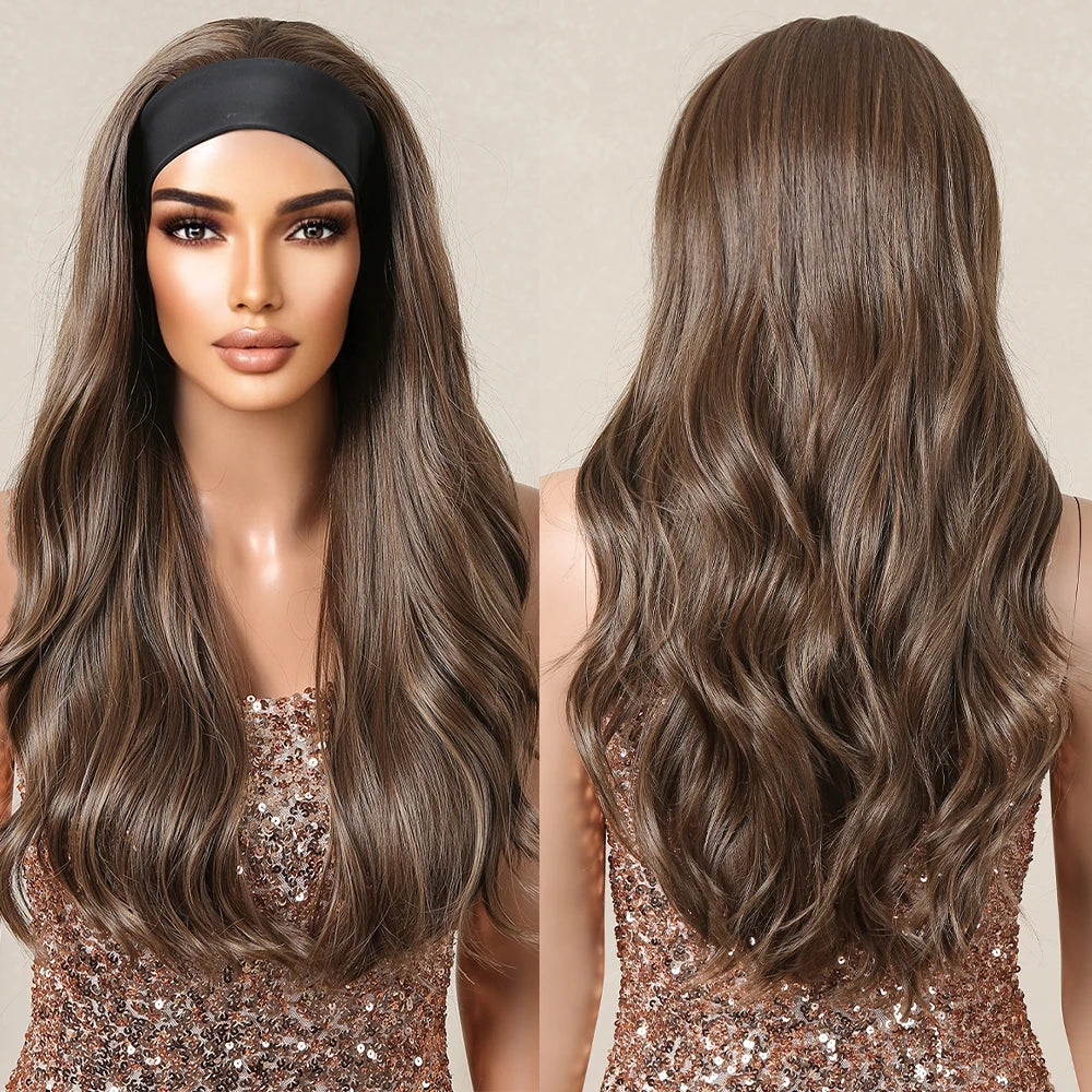 Factory Direct Brown Headband Synthetic Heat Resistant Wigs Long Natural Wavy Hairband Wig Deep Water Wave Bohemian Hair