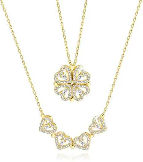 Wholesale 18k Solid Genuine Gold Natural Real Natural Diamond Heart Four Leaf Clover Flower Shape Necklace