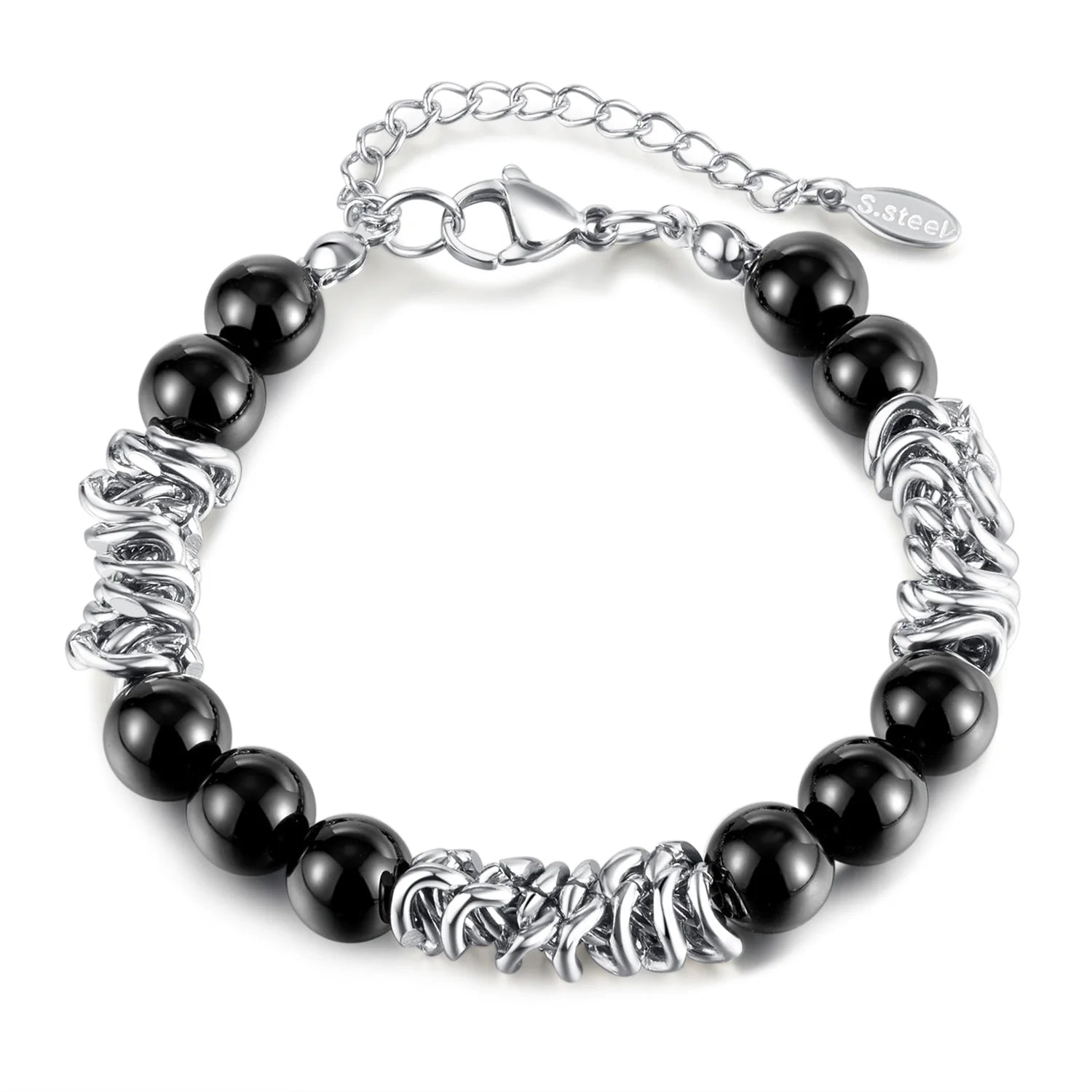 Personalized Titanium Stainless Steel Bracelet for Man Jewelry Hip Hop Heavy Cuban Chain Natural Stone Beads Mens Bracelets