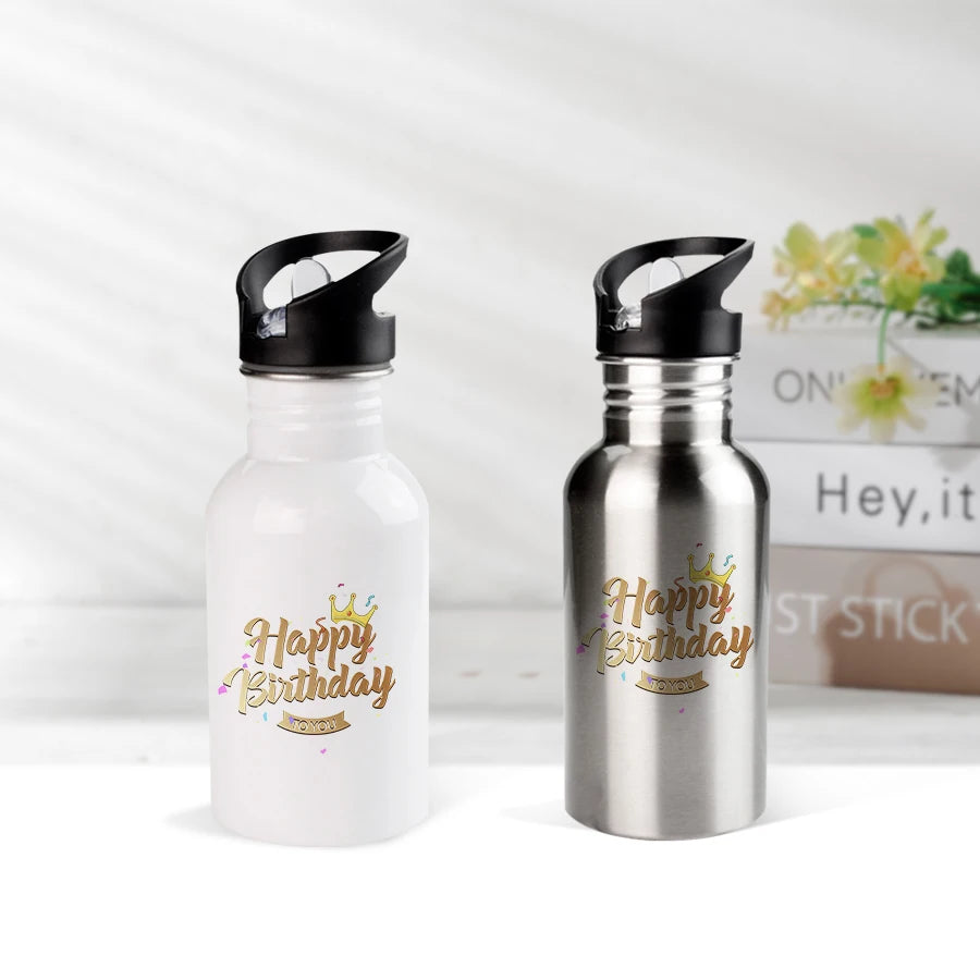 Topjlh Custom Logo Sublimation Blank Water Bottle Double Wall Wholesale 400ml Stainless Steel Travel Bottle With Straw