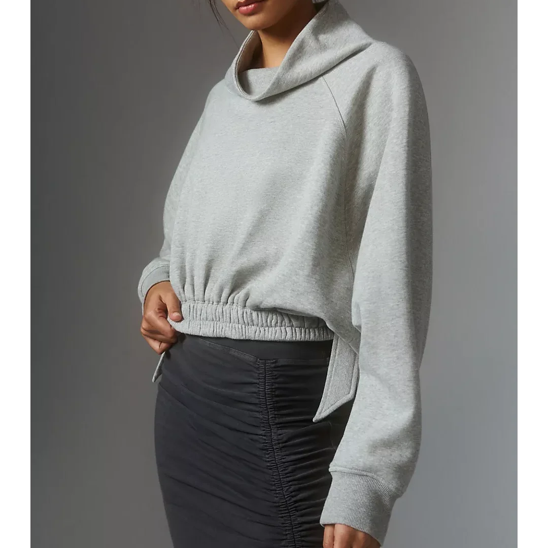Wholesale Custom Logo Women Long-Sleeve Funnel Neck Sweatshirt Lady Pullover With Elastic Waistband