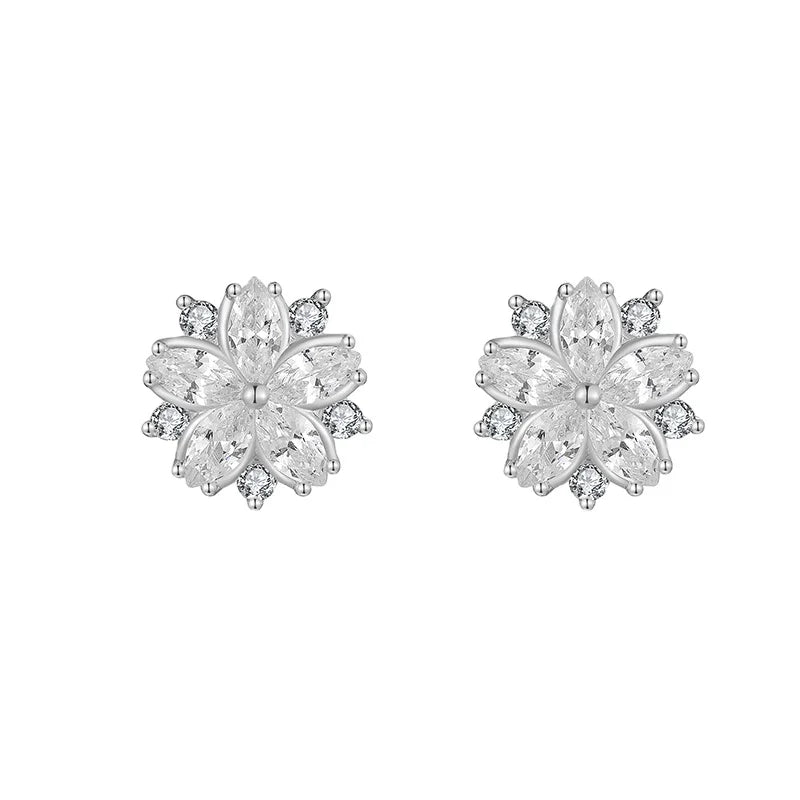 Unique Design 925 Sterling Silver Cz Stones Fine Jewelry High Quality Flower Stud Earrings for Women
