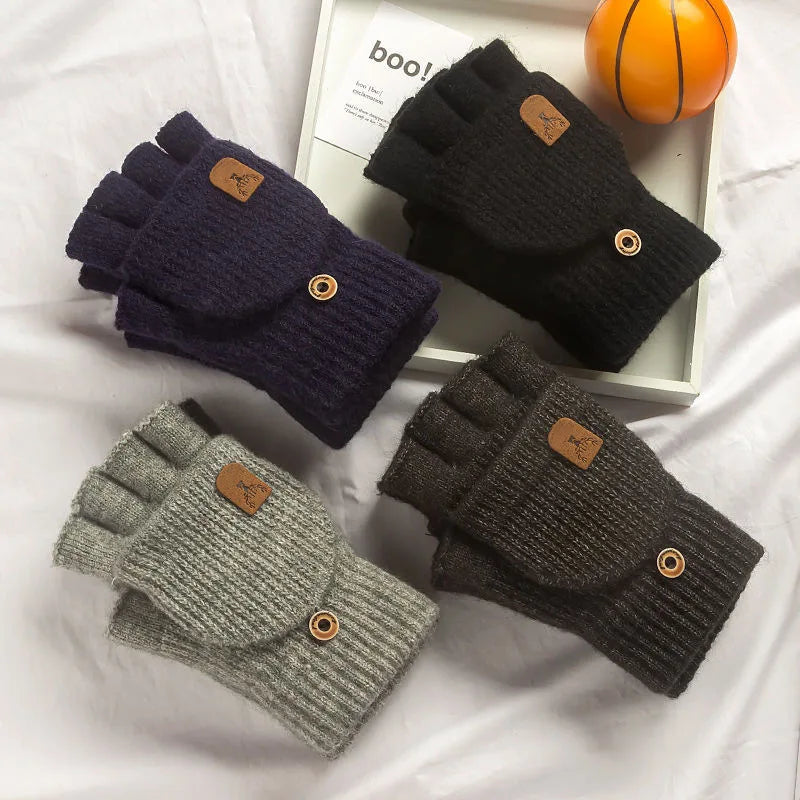 Knitted Fingerless  Winter Thicken Warm Touch Screen Gloves for Men Women Gloves Warm Half Finger Student Gloves