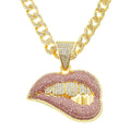 SC Fashion Hip Hop Necklace Luxury Zircon Diamond Cuban Link Chain Necklace Shiny Hippie Gold Plated Despise Mouth  Necklace