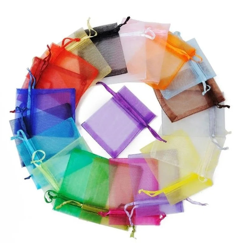 13x18cm 24 Multi Color Custom Logo Drawstring Gift Pouch Jewelry Mesh Packaging Bag Organza Bags