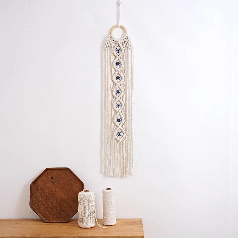 Ins Style Hand-woven Cotton Rope Tapestry Devil Eye Tapestry Homestay Living Room Decoration Wall Hanging Tassel Hanging