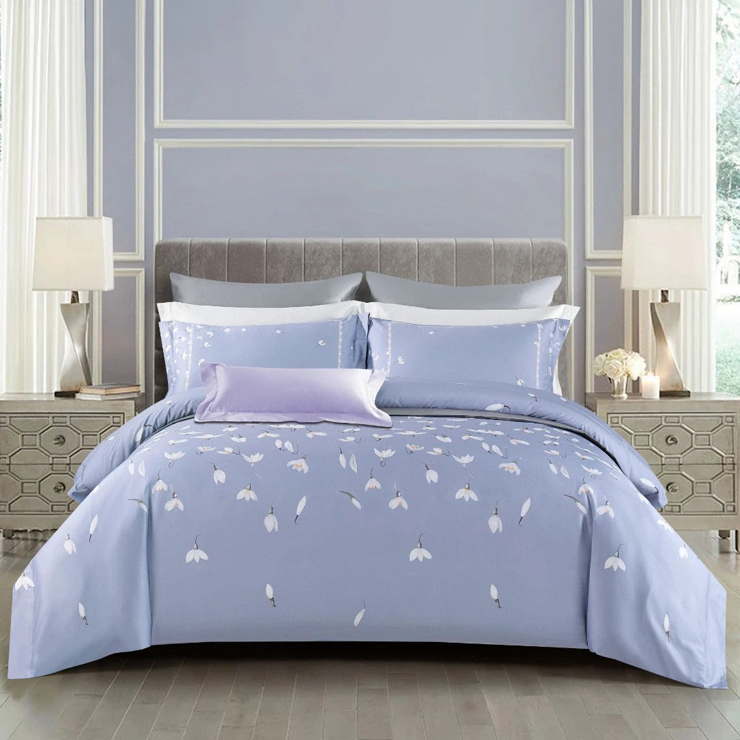 Customized Long Stapled 100S 500TC Super Soft All-Season Pastoral Printed Flowers Satin 100% Cotton Duvet Cover Bed Sheet Set