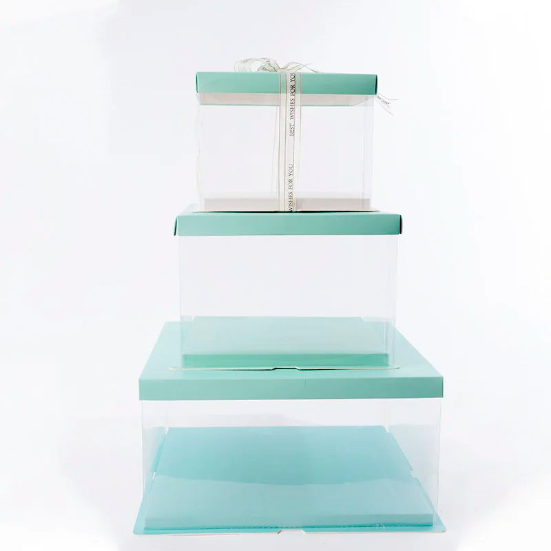 Hot Sale Cheap Custom Logo Birthday Wedding Transparent 10 Inch Pink Clear Plastic Cake Boxes