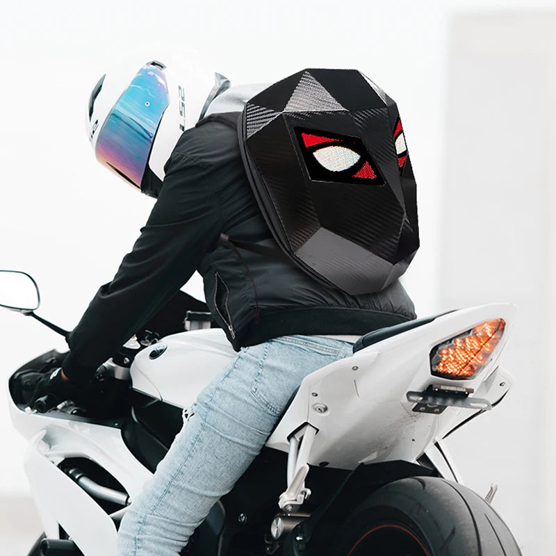 LOY Waterproof Cartoon Print Zipper Closure Outdoor Smart LED Motorcycle Backpack with USB and Breathable Design