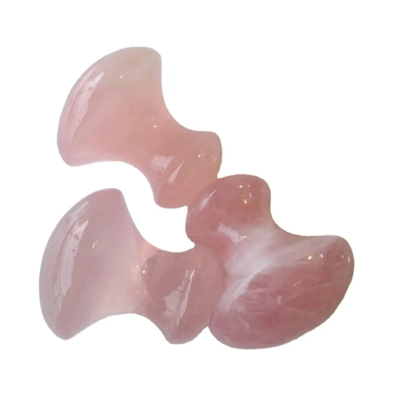 Huiying Chinese Supplier Rose Quartz Mushroom Shape Gem Gua Sha Massage Tool for Face Pink Crystal Board