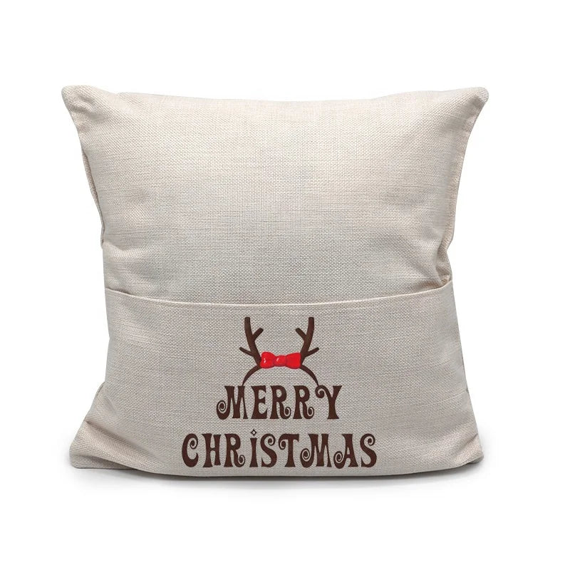 16 Inches Sublimation  Pocket Linen Pillow Case DIY Custom Christmas Throw Pillow Case Cover