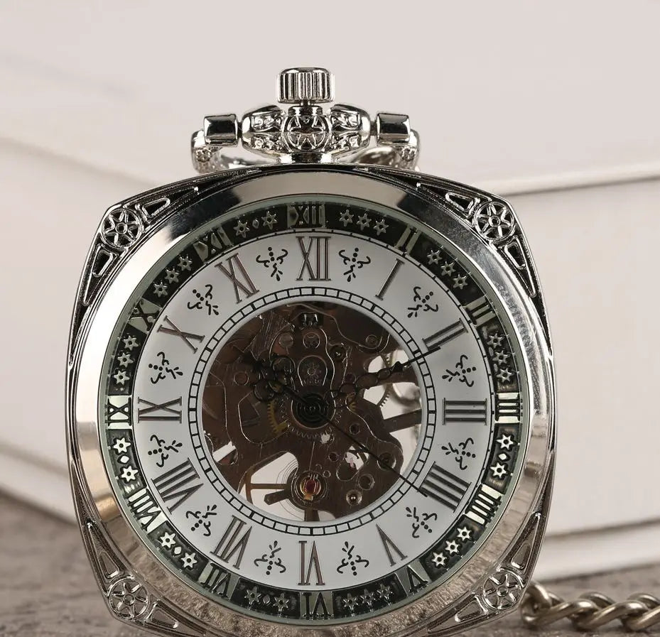 Manual Watches Key Chain Retro Square Roman Mechanical Pocket Watches