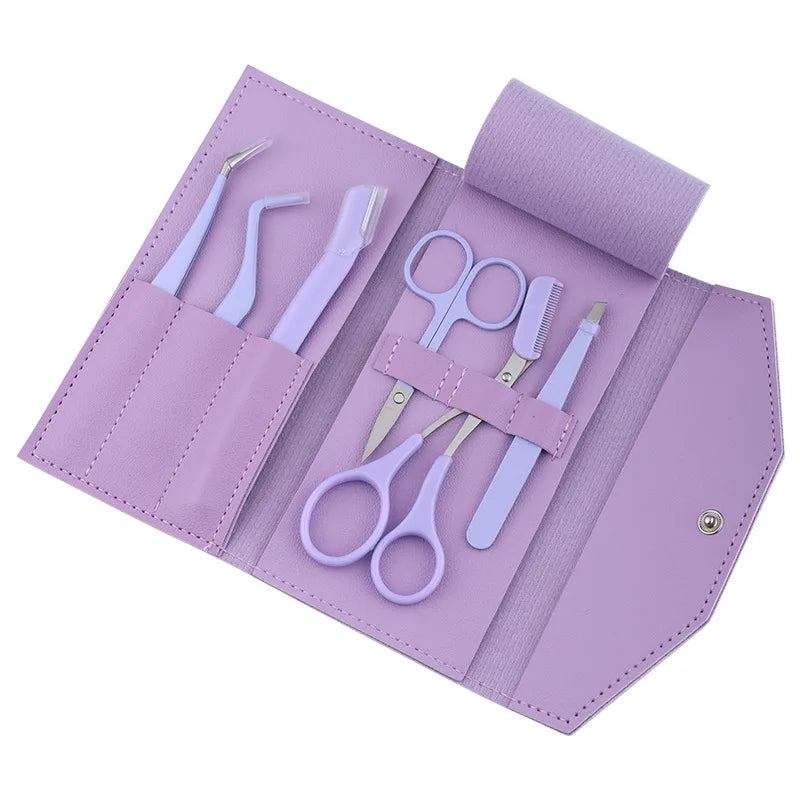 Professional Stainless Steel Personalised Eyebrow Razors Eyelash Trimming Scissors Tweezers Set With PU Case