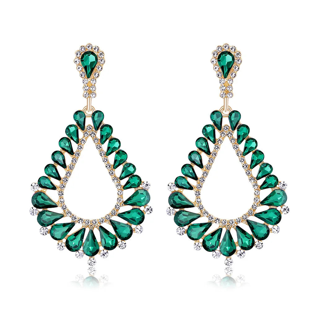 Jewelry 18k Gold Plated Rhinestone Crystal Piercing Drop Fashion Trendy Stud Earrings for Women Bridal Earrings