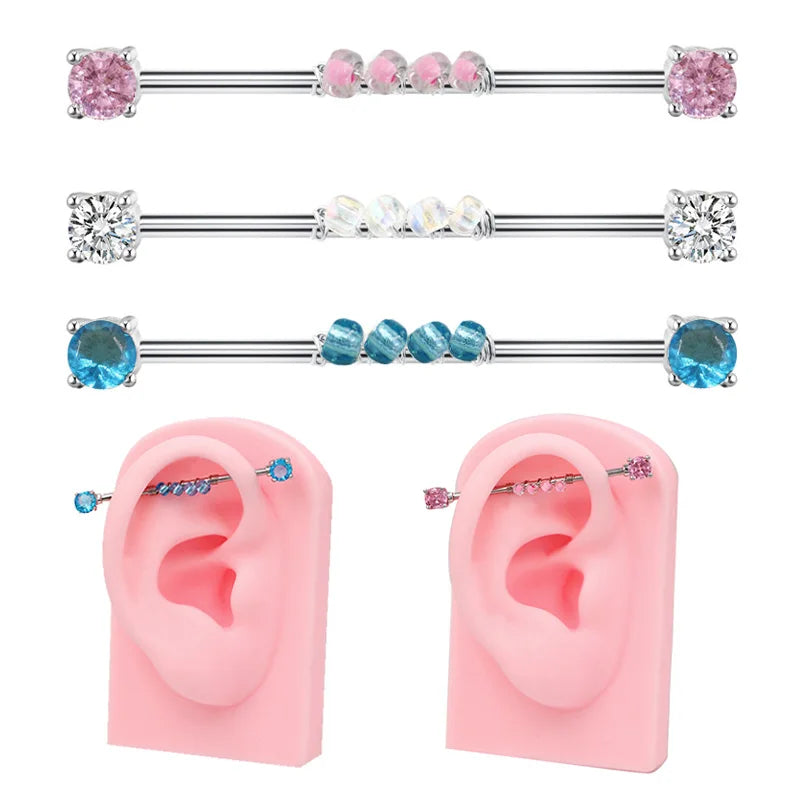 Gaby 14 Gauge Silver Bar Surgical Steel Zircon Stainless Steel Cartilage Earrings Industrial Barbell Piercing Jewelry Weddings