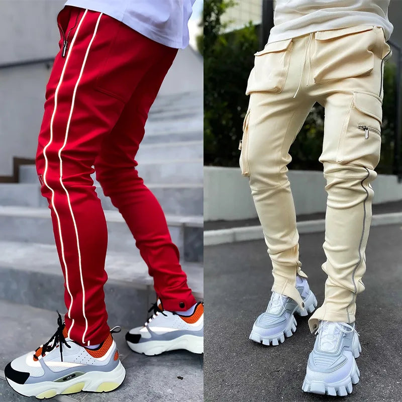 Top Ranking Men's Stretch Sweatpants Slim Solid Color GYM Pants Jogger Reflect Running Training Jogging Pants Man