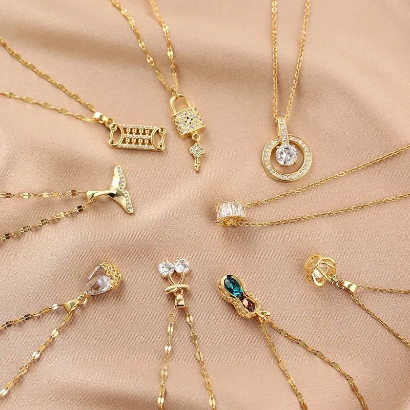 GT Hot Selling Crystal Healing Necklace 2021 Fashion Stainless Steel Gold Plated Chain Necklace
