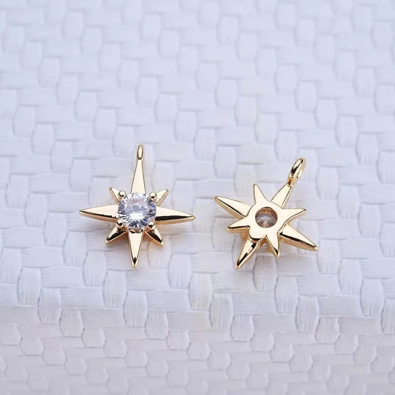 10.6*9mm Simple Stylish 18k Gold Brass Zircon Hexagram Octagonal Star Charm Pendant for Jewelry Making Supplies