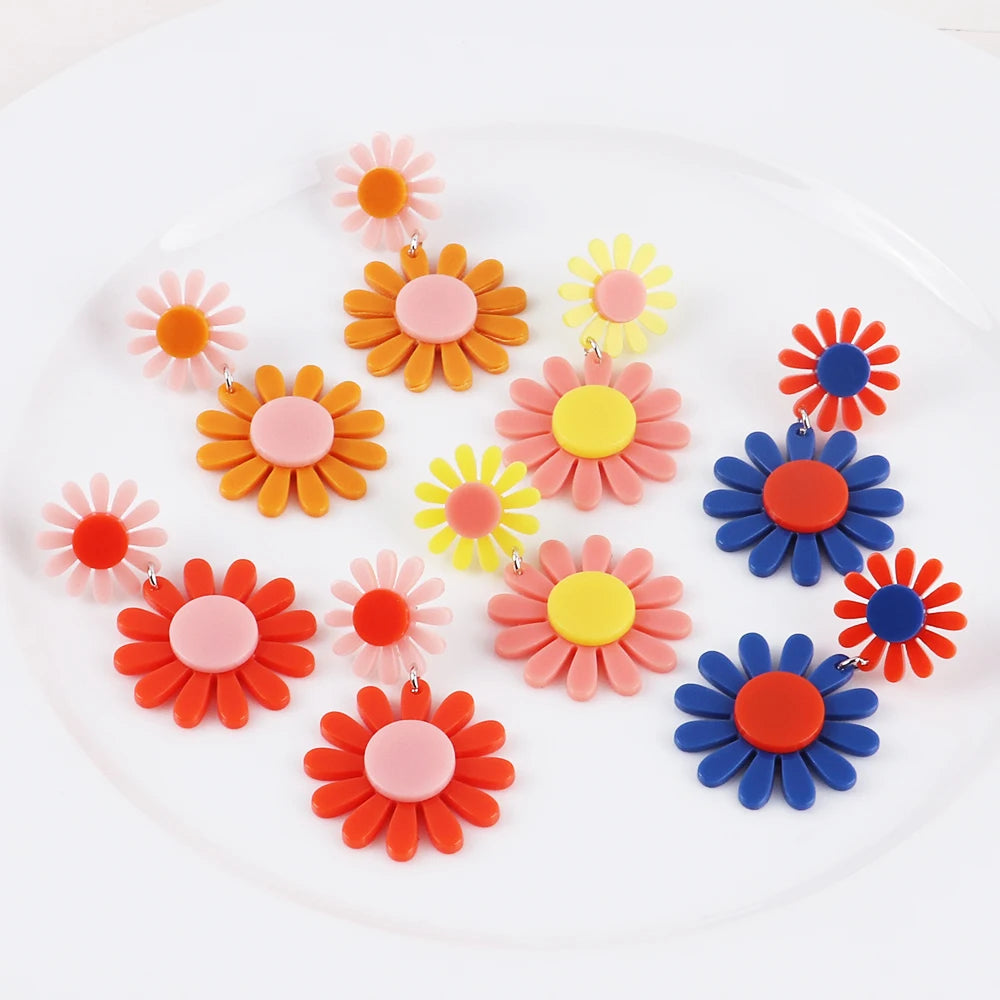 Korean Style Multi-Color Acrylic Drop Earrings for Women Handmade Cute Flower Pendant Trendy Small Daisies Design for Parties