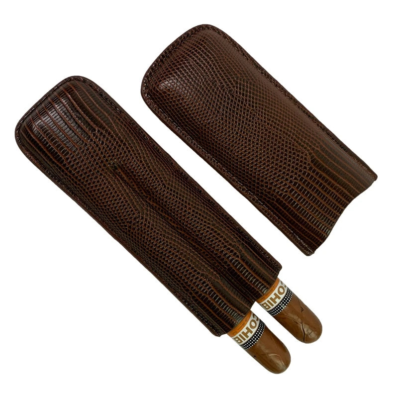 Factory Direct Sales Stock Portable Cigar Holder Travelling Brown Leather Case Cigar Humidor Cigar Barrel Case