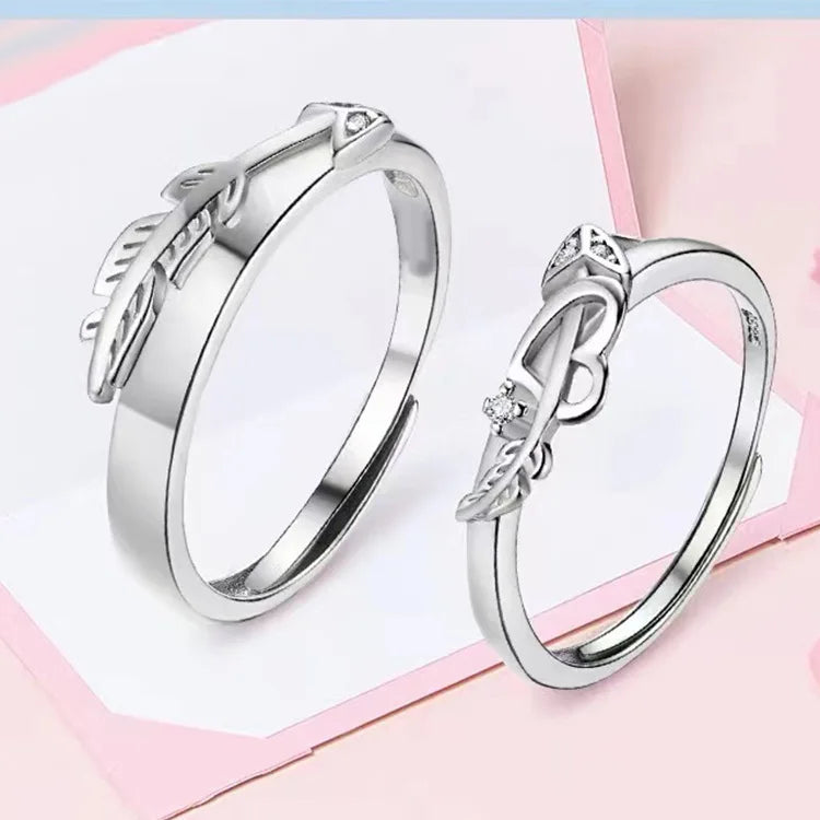 S925 Silver Plated Romantic Leaves Heart Couple Ring for Women Men Wedding Engagement Wedding Jewelry