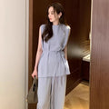 Wholesale 2026 Summer French Premium Sleeveless Shirt Top High Waist Dropped Wide Leg Casual Pants Women's Set