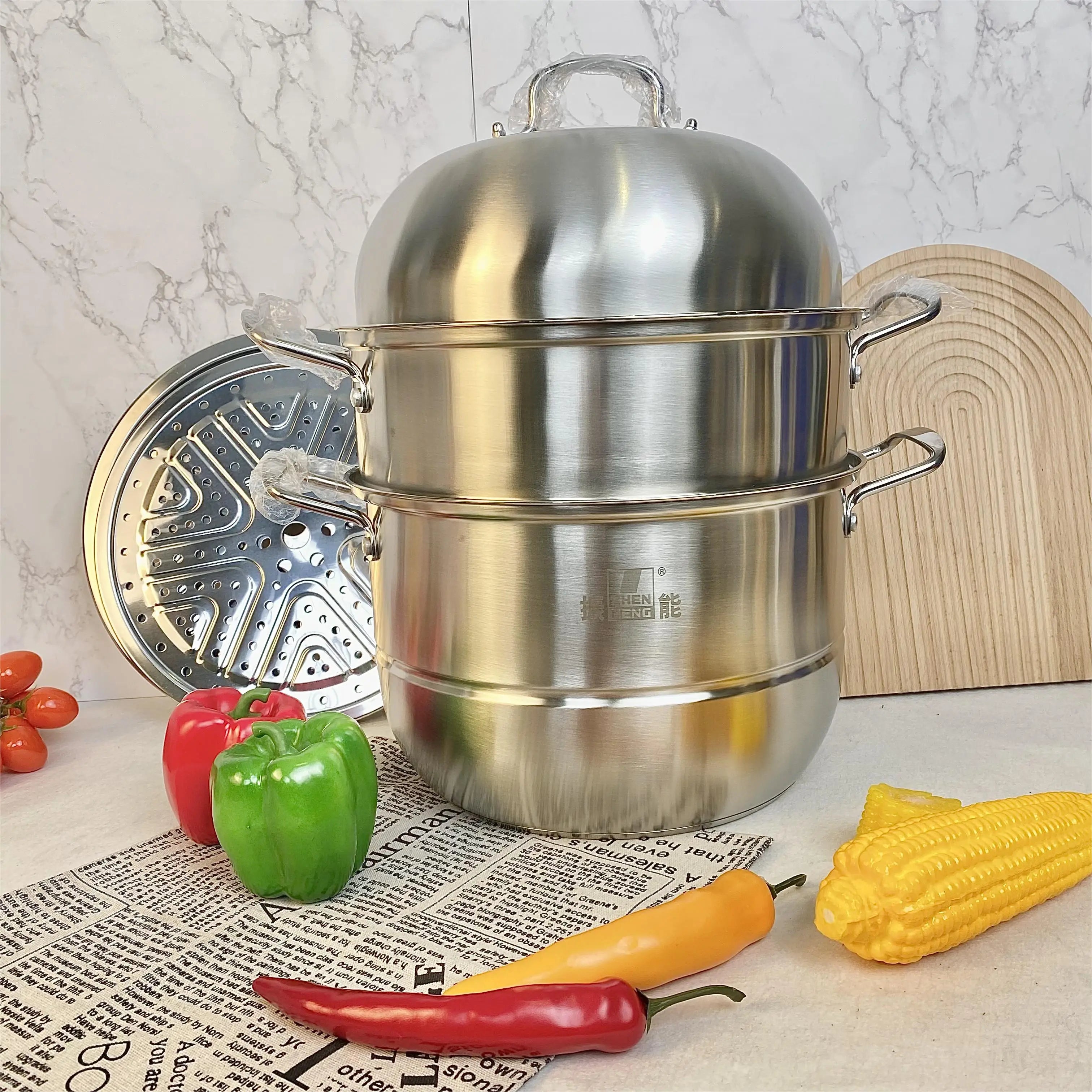 Zhenneng Wholesale Kitchen Hotel Stainless Steel Steamer Multi-purpose Food Cooking Steamer with Lid
