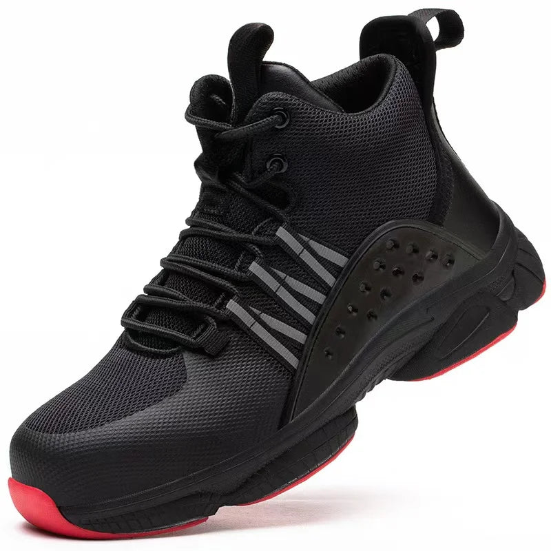 Men Unisex Indestructible Summer Construction Safety Shoes Steel Toe Anti-Slip for Midsole Waterproof Stretch Fabric Lace-Up