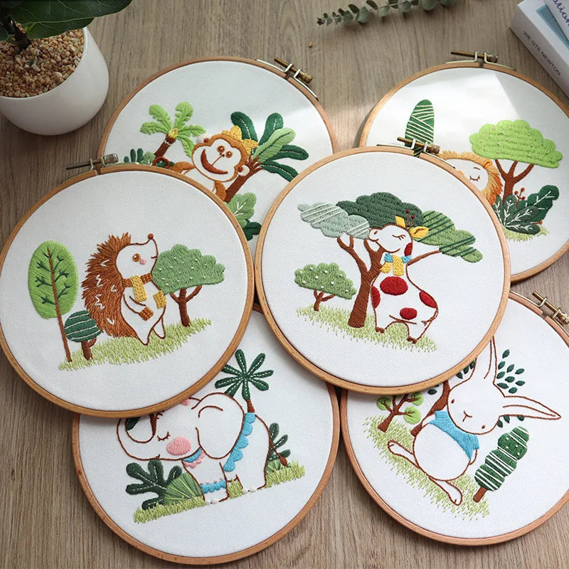 Meian M-001 Folk Art & Fashion Embroidery Starter Kit with Animal Patterns and Full Range Cross Stitch Designs Cotton Handmade