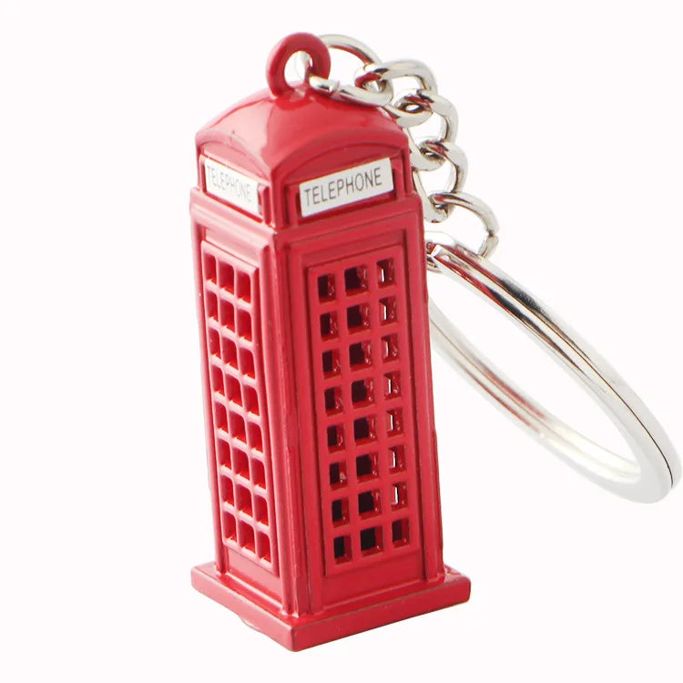 London Bus KeychainBritish Red Bus KeychainDouble-Decker Bus Key Ring 3D Red Telephone Box