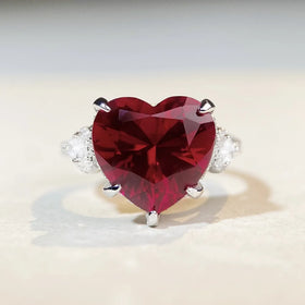 Wholesale 925 Sterling Silver Heart Lab Ruby High Carbon Diamond Zircon Wedding Party Jewelry Ring for Women