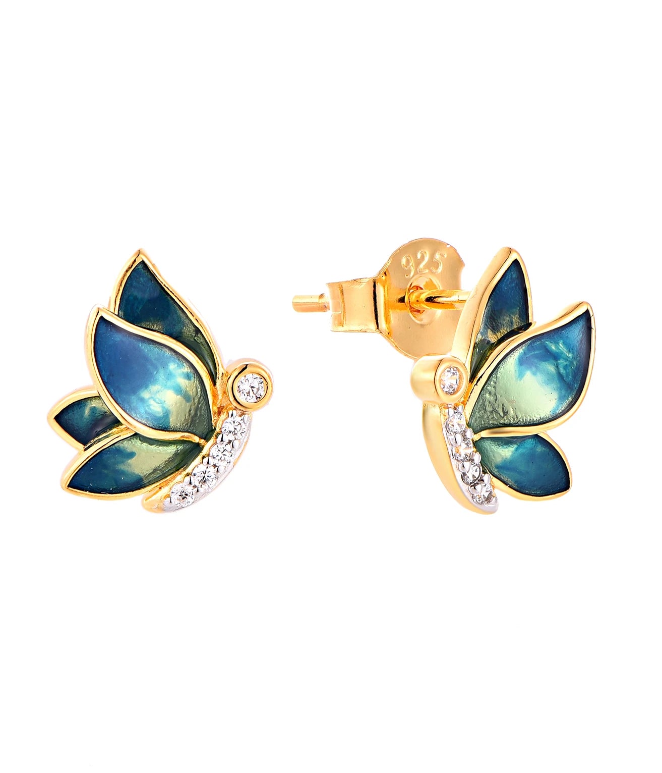 QX Custom OEM 925 Silver 18k Gold Plated Fine Fashion Jewelry Girls Luxury Zircon Dark Green Butterfly Screw Women Earrings