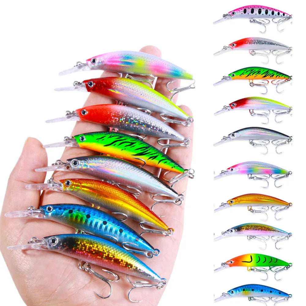 10pcs/set 9CM-17G Hard Plastic Minnow Fishing Lures Sinking Long Throw Minnow Fishing Bait Lure