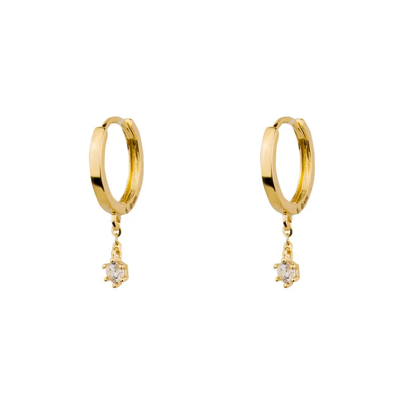 Minimalist 9K 14K 18K Solid Gold CZ Natural Diamond Bezel Drop Earring Jewelry