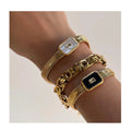 Fashion Jewelry 18k Gold Stainless Steel Bracelet Personalized Chunky Snake Bone Chain Black and White Shell Bracelet for Women