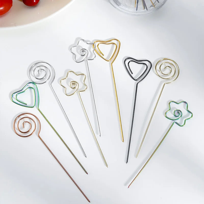 Colorful Reusable Stainless Steel Cocktail Picks Metal Martini Appetizer Toothpicks for Bar Garnishing Drinkware Accessories
