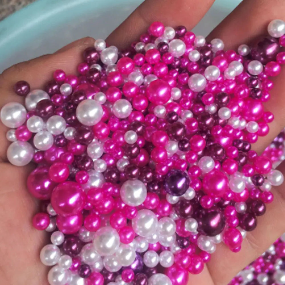 Mixed Size Pearl Acrylic Beads Rose Pink Gold Color Round Beads Without Hole for Beaded Jewelry Making