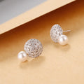 925 Silver Shell Pearl Round Stud Earrings for Women Geometric Zircon Earring