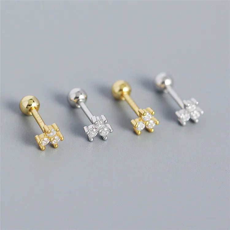 SP Korean Luxury Flower Zircon Jewelry Silver Screw Back Stud Earrings 925 Sterling Silver Small Flower Stud Earring