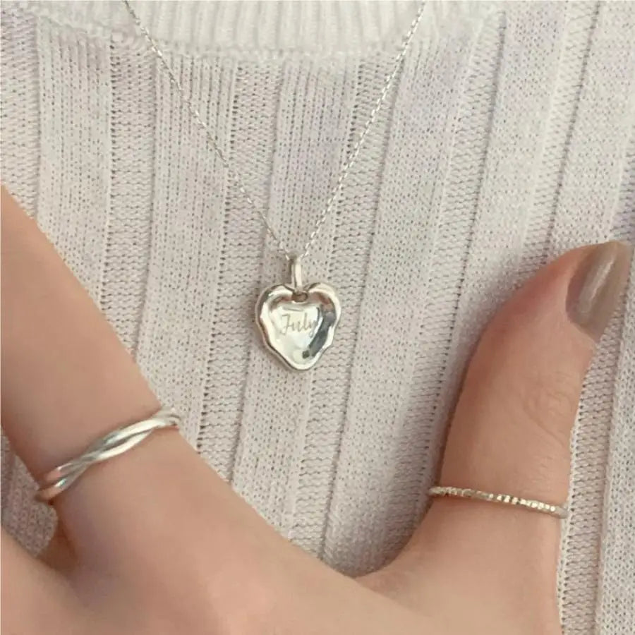 Popular Design Engraved July Fine Jewelry Hypoallergenic 925 Sterling Silver Heart Necklace