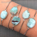 BM27693 Genuine Larimar Stone Bracelet Free Form Silver Plated Boho Oval Box Chain for Party Bohemian Style Boho Gemstone Gifts
