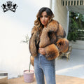 Warm Lady Luxury Fur Bomber Coat New Fashion Winter Real Raccoon Fur Coats