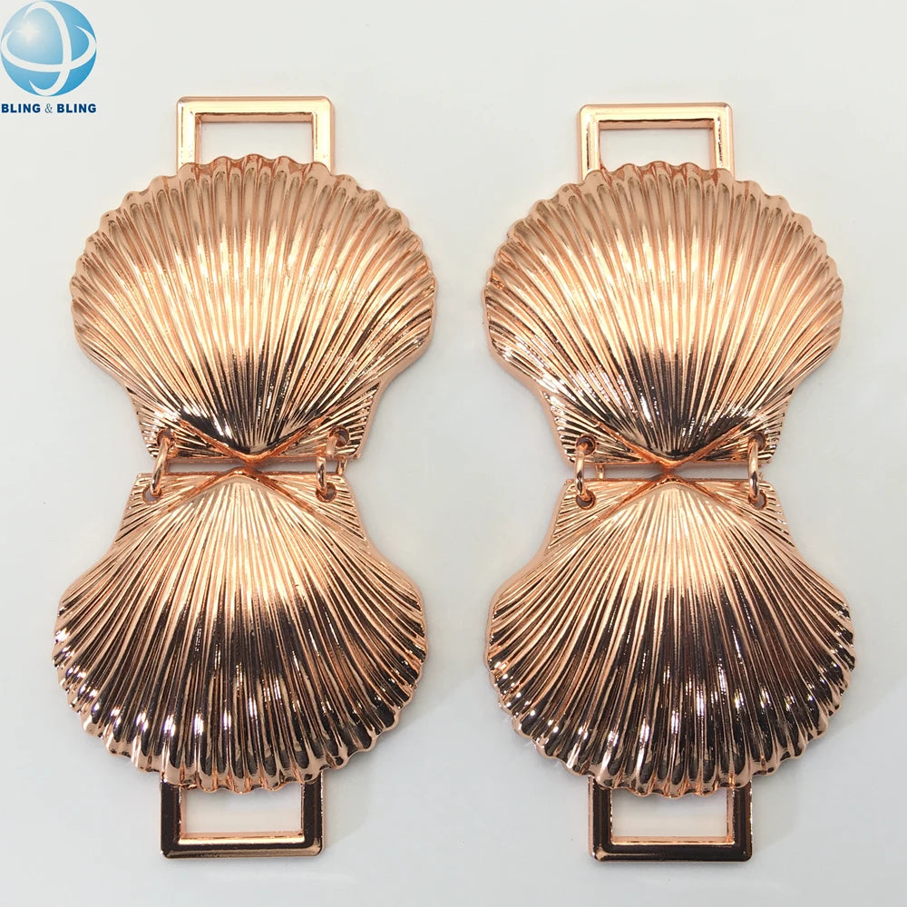 Hot Sale Rustproof Alloy Rose Gold Swimsuit Buckle Two Shell Metal Bikini Connector for Women Girl Bikini Hip Swimwear Accessory
