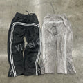 OEM French Terry 100% Cotton Drawstring Baggy Stripe Embroidery Vintage Wash Zipper Slit Hem Flared Pants