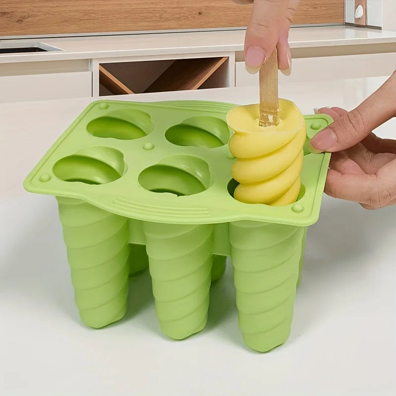 New BPA Free Food Grade DIY 6-Hole Homemade Silicone Spiral Ice Cream Mold Tray Ice Popsicle Molds Tool