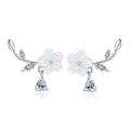2025 Wholesale Silver Plated Shiny Bling Crystal Flower Stud Earrings Women