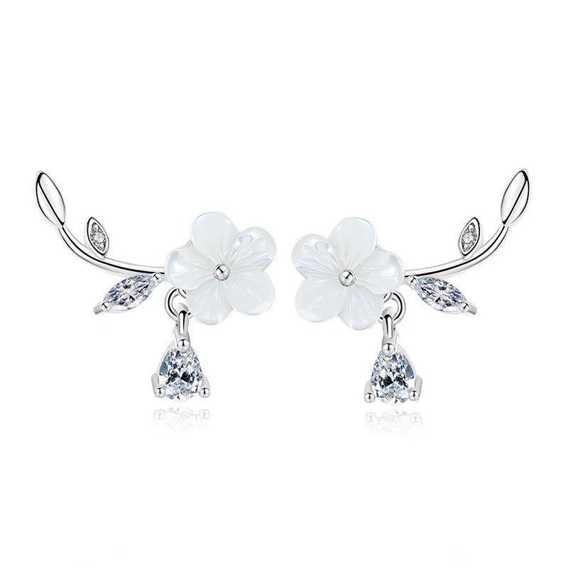 2025 Wholesale Silver Plated Shiny Bling Crystal Flower Stud Earrings Women