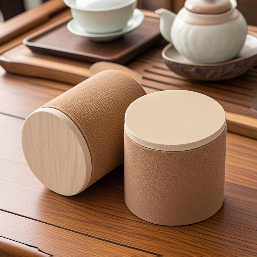 Wooden Lid Food Grade Small Cardboard Tea Container Aluminum Foil Tea Tube Box Packaging Paper Tube with Bamboo Cover